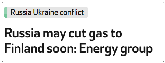 俄罗斯本周可能切断对芬兰的天然气供应。来源：法新社