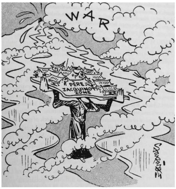 饶家驹成立安全区漫画（图片出处：La guerre à Shanghai）