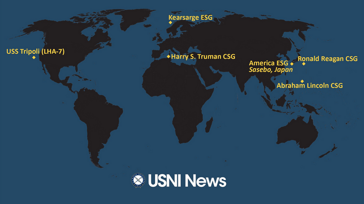 中美航母位置 图源：防卫省 USNI