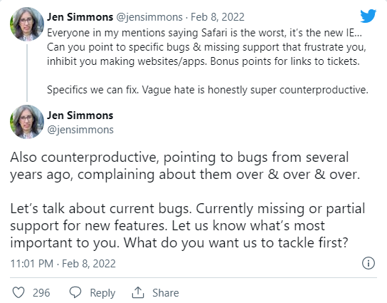Jen Simmons：“ Safari 是最糟糕的 它是新的 IE”