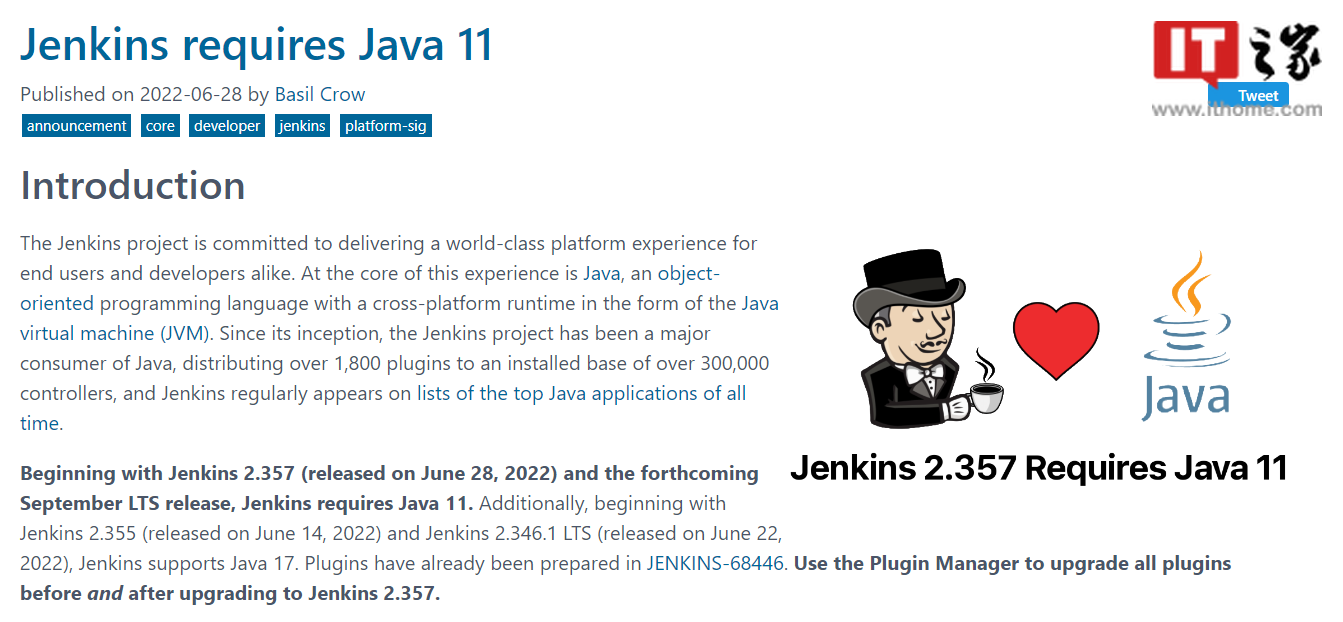 放弃Java8，Jenkins宣布将仅支持Java11及以上版本