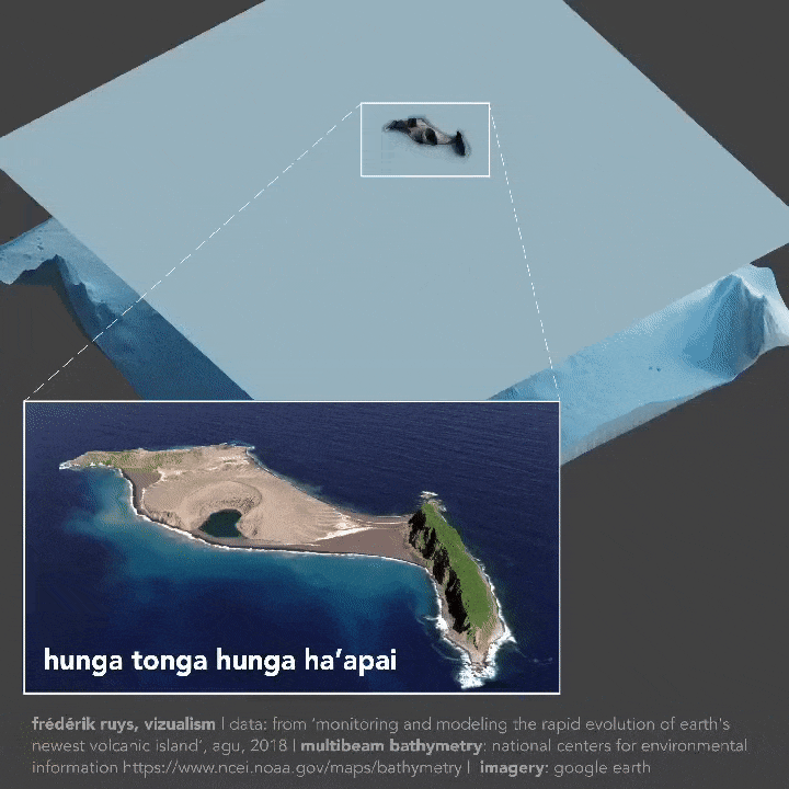 洪阿哈阿帕伊火山岛动态示意图。来源：NOAA