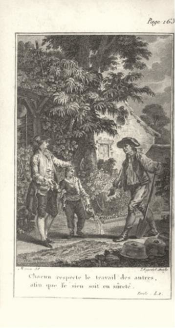 《爱弥儿》里的一张版画，该书收录于《卢梭全集》第6卷，让-雅克·卢梭，巴黎，托明和福蒂克出版社（édition Thomine et Fortic），1822年。
