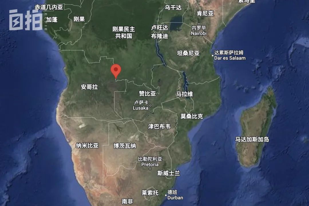 安哥拉在非洲西南部，标红的地方就是我的家乡。
