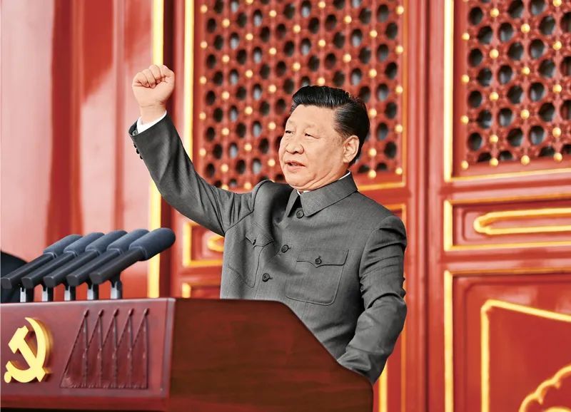 2021年7月1日，庆祝中国共产党成立100周年大会在北京天安门广场隆重举行。习近平发表重要讲话。新华社记者 谢环驰 摄