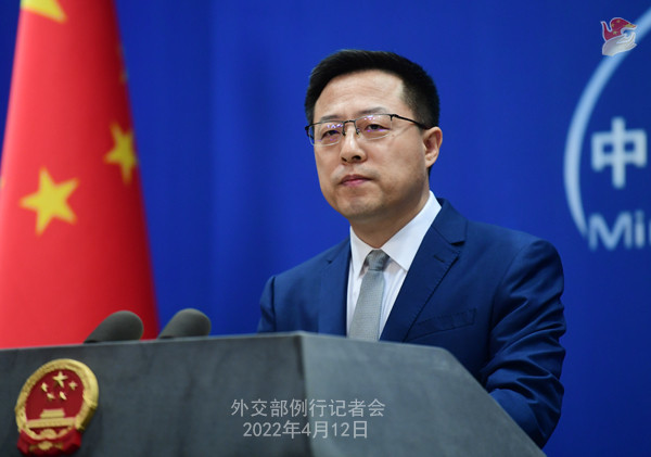 2022年4月12日外交部发言人赵立坚主持例行记者会。