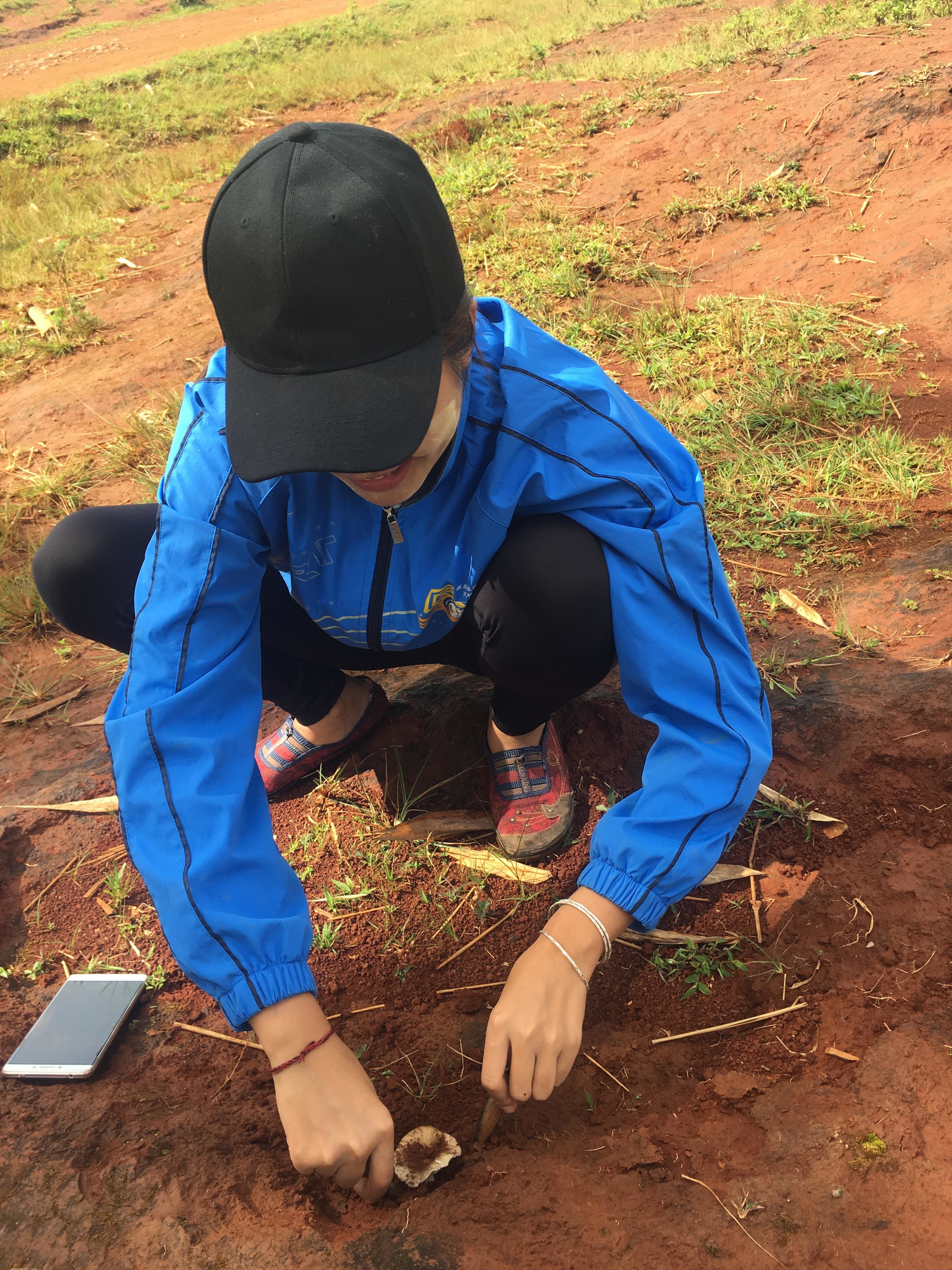 阿芸的姐姐在山上的农田干活