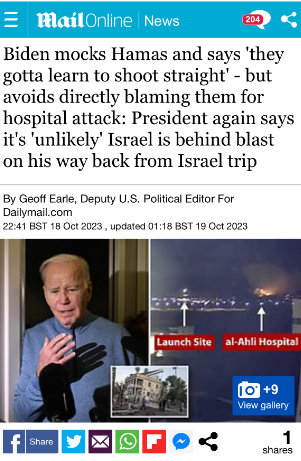 《每日邮报》称，拜登最新说法是在“嘲讽”哈马斯。