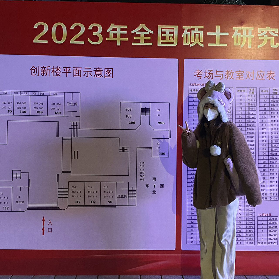 2022年12月25日晚考试结束后,在考场前留念。