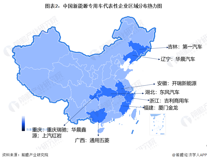 图表2:中国新能源专用车代表性企业区域分布热力图