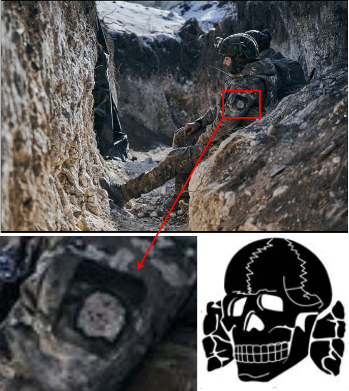 泽连斯基当地时间12日在社交媒体平台Instagram上发布的士兵图片与二战时期的德国纳粹党卫军第三装甲师的“骷髅”徽章对比