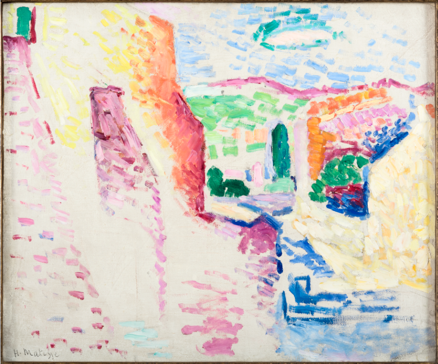 马蒂斯，《科利尤尔，太阳街》，1905年夏 ，布面油彩，46.2 × 55 cm 。法国北方省省立马蒂斯美术馆，勒卡托-康布雷齐，地区美术馆购藏基金和遗产基金支持购藏，1996年，Inv. 1996-3-4。图片由法国北方省省立马蒂斯美术馆，菲利普·伯纳德提供。