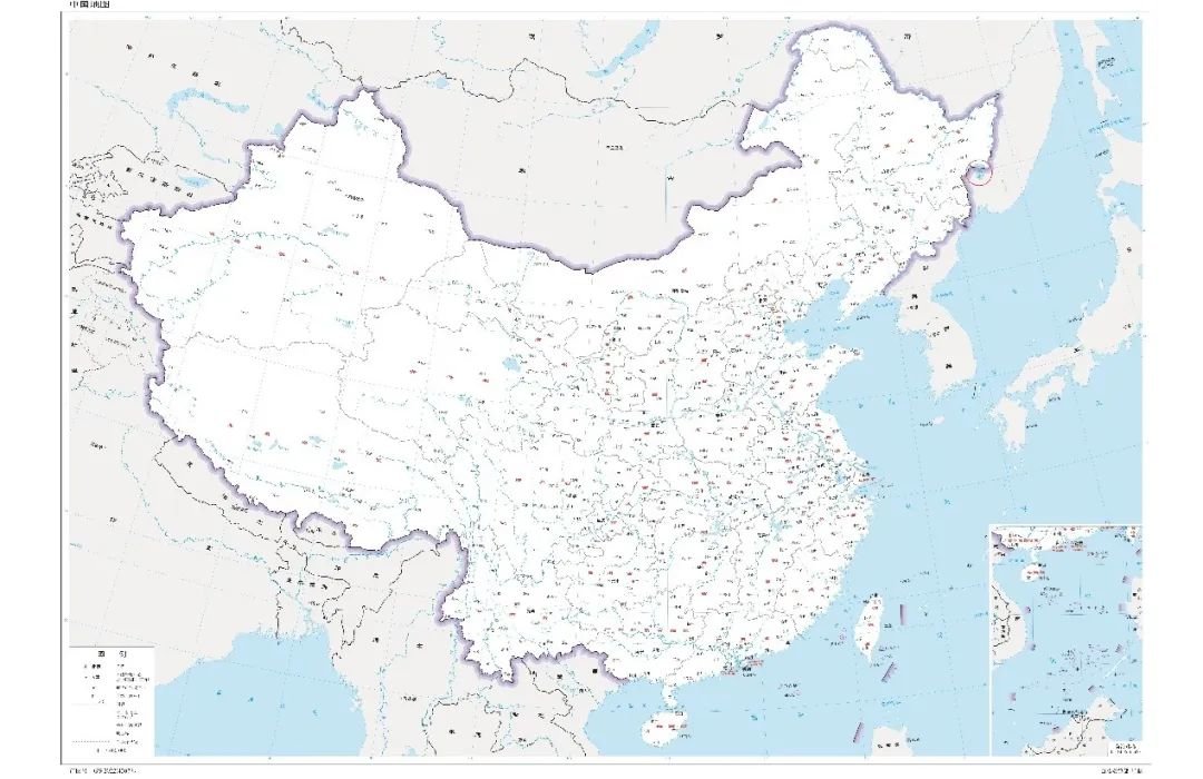 中国地图。图片来源：标准地图服务系统，图中红圈（兴凯湖所在区域）为编者所加。