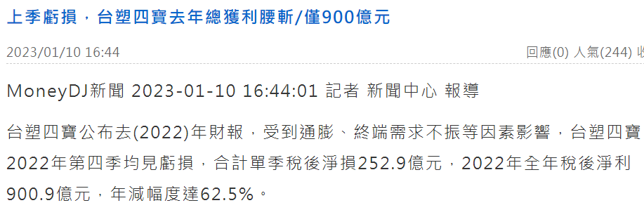 ▲台塑集团最重要的四个公司去年营收下降,但也有惊人的900亿元(台币)。