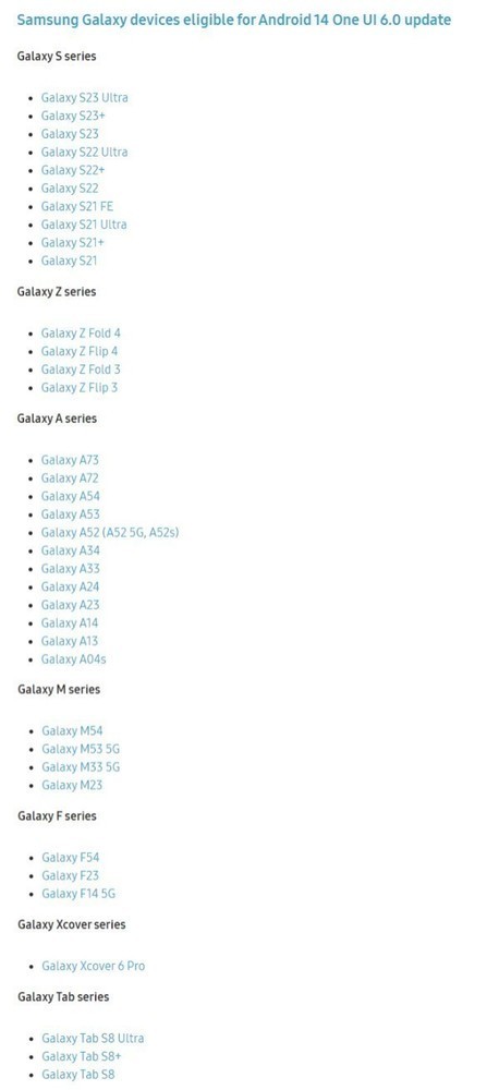 三星One UI 6.0系统更新设备清单(非官方)