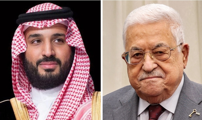 沙特王储萨勒曼（左）和巴勒斯坦总统阿巴斯 图自Arab News