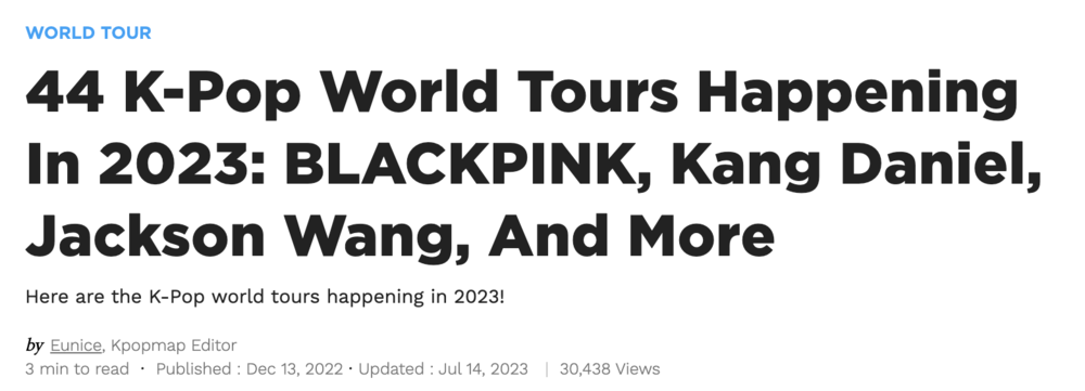 2023年，共有44位Kpop偶像开启世界巡演