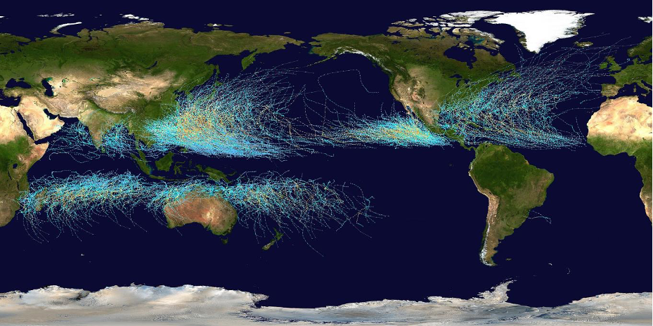全球台风高发区，图片来源：wikimedia