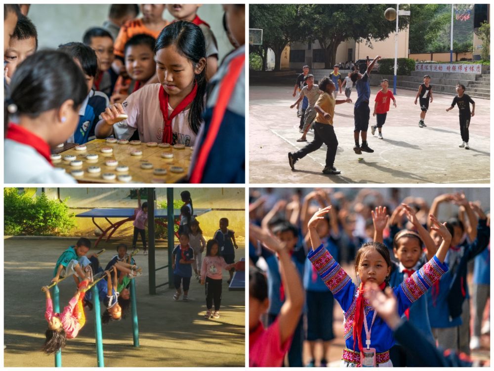 湾塘小学的学生在进行体育锻炼