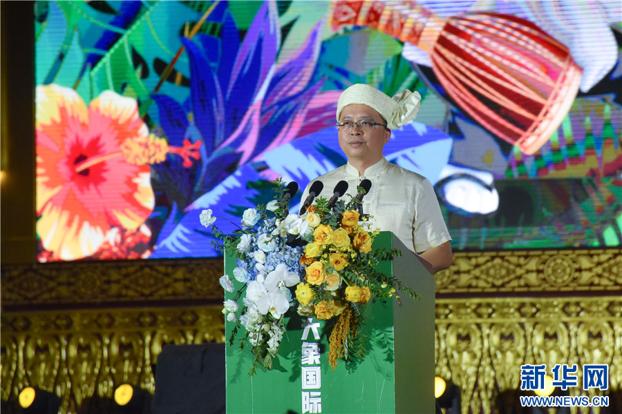 景洪市委副书记、市人民政府党组书记、市长刀海清致辞(11月11日摄)。新华网 和润仙 摄