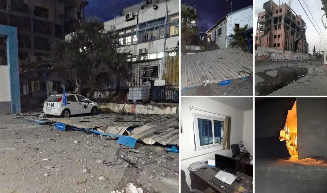 ©近东救济工程处｜近东救济工程处加沙城总部所在的一栋建筑遭到临近区域空袭的严重破坏。