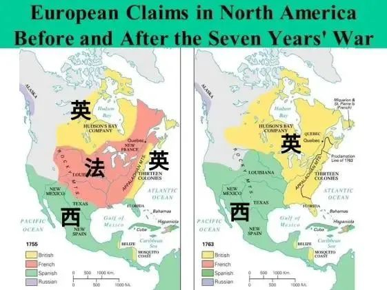 ▲1763年北美殖民地图