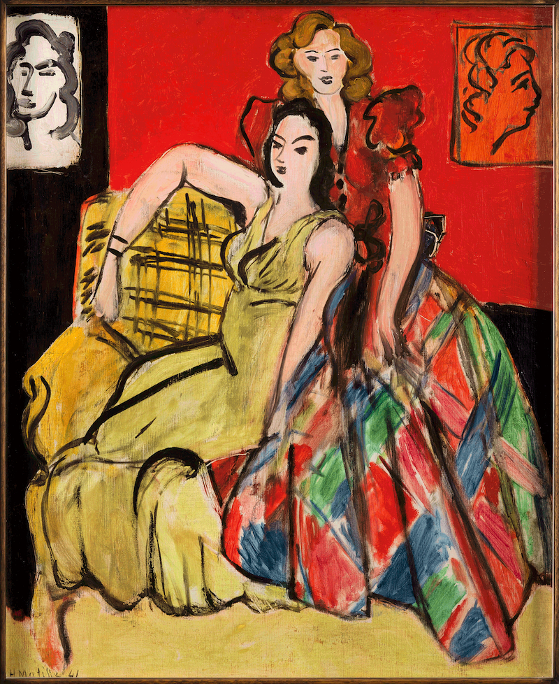 亨利&middot;马蒂斯，《两位女孩，黄色裙与苏格兰格纹裙》，1941年11月2日-16日于尼斯市，布面油彩，61.5 &times; 50.2 cm。巴黎蓬皮杜，法国国立现代艺术博物馆-工业设计中心，存放于法国北方省省立马蒂斯美术馆，勒卡托-康布雷齐，1996年， Inv. AM 2590 P。图片由法国北方省省立马蒂斯美术馆，菲利普&middot;伯纳德提供 。