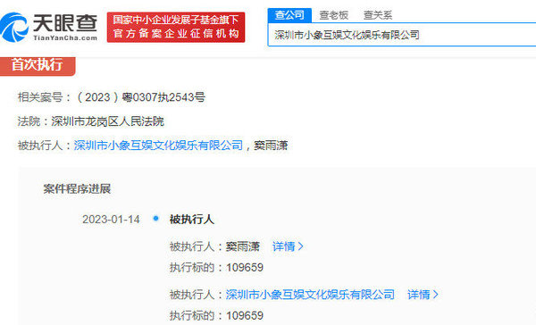 小象互娱被强执10万元