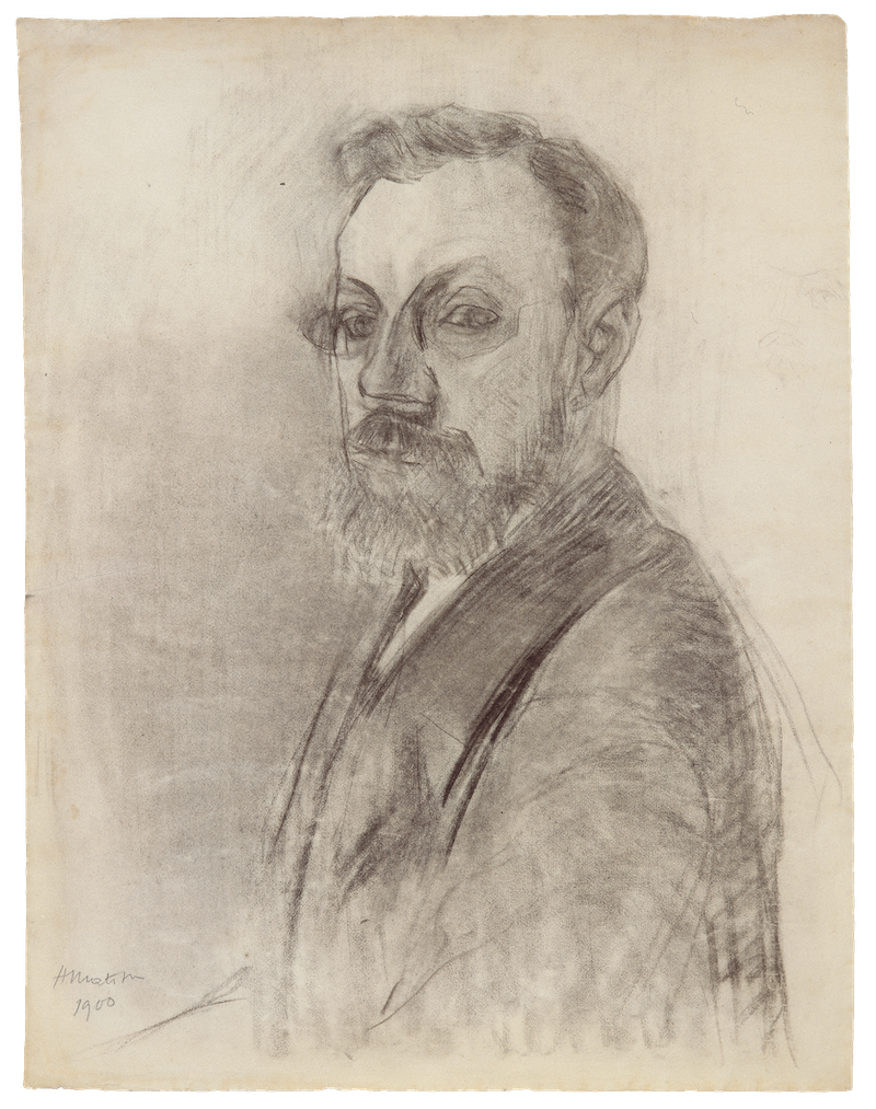 亨利&middot;马蒂斯，《自画像》，1900，安格尔纸上炭笔，62 &times; 48 cm。法国北方省省立马蒂斯美术馆，勒卡托-康布雷齐。艺术家捐赠，1952年，Inv. 1952-40。图片由法国北方省省立马蒂斯美术馆，贝尼特斯提供 。
