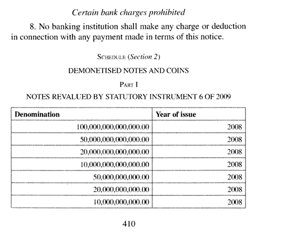《2015年津巴布韦储备银行（纸币和硬币非货币化）公告》内文截图。