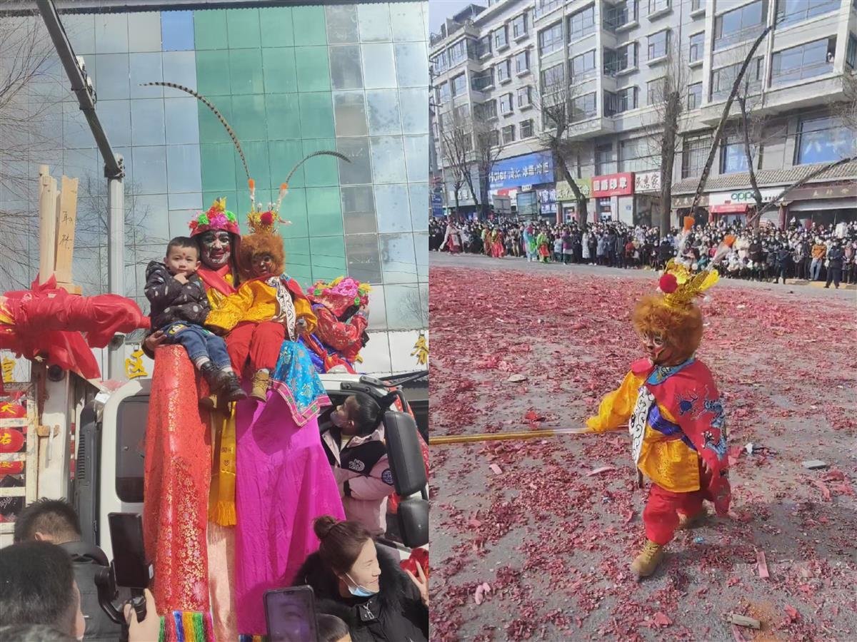 青海西宁鲁沙尔社火走红的“社火猴”(视频截图)