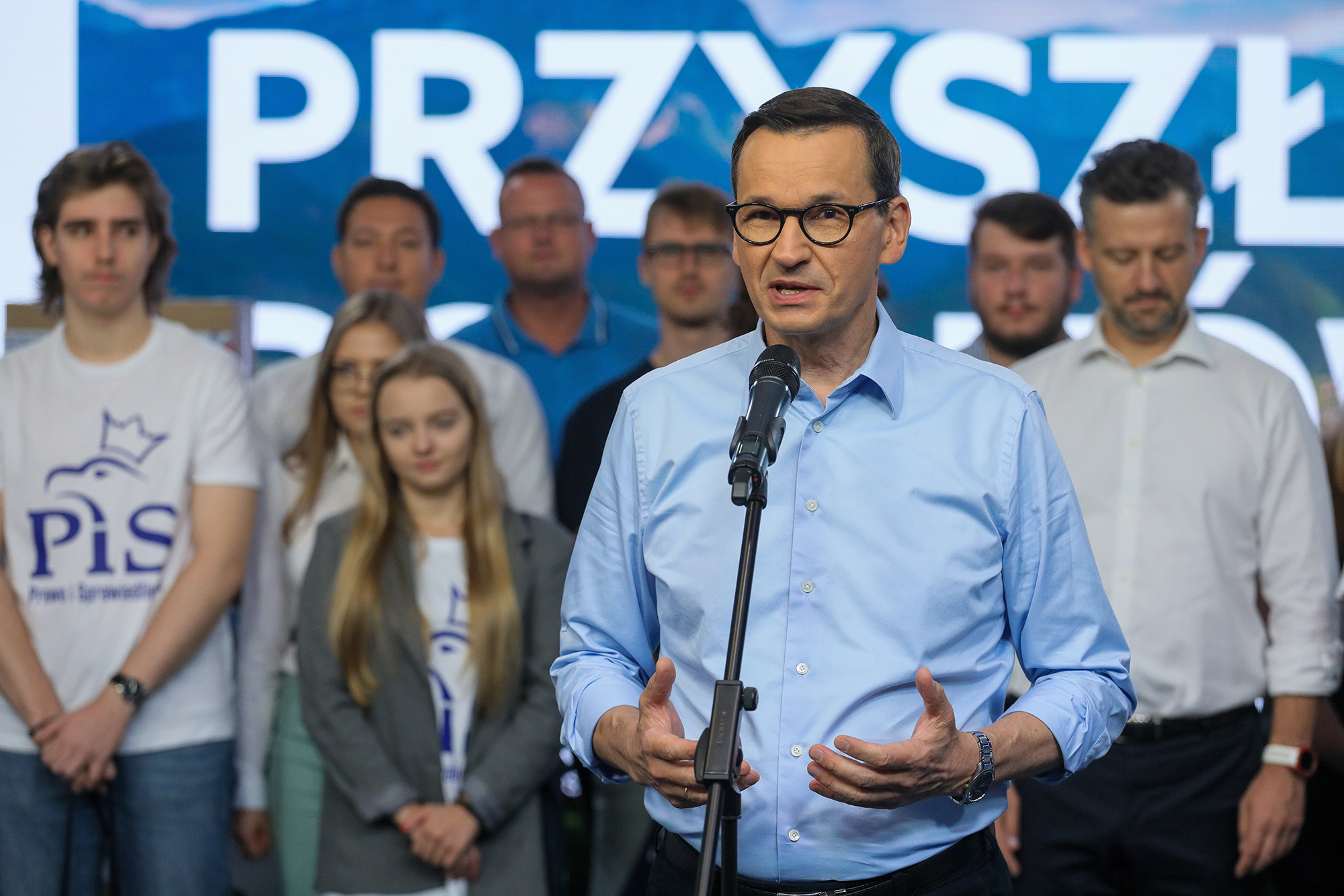 9月20日，波兰首都华沙，波兰总理莫拉维茨基在新闻发布会上发表讲话。图自IC Photo