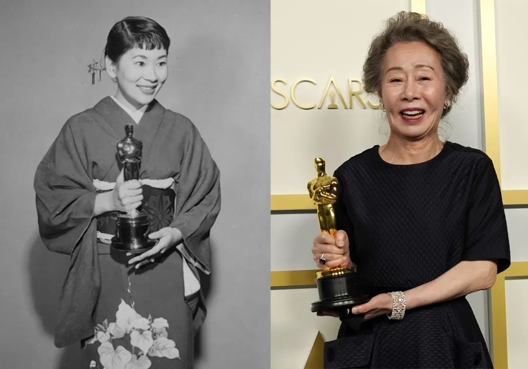 左：梅木三吉曾于 1957 年凭《樱花恋》获得最佳女配角奖；右：尹汝贞则于 2020 年凭《米纳里》同样获得最佳女配角奖。
