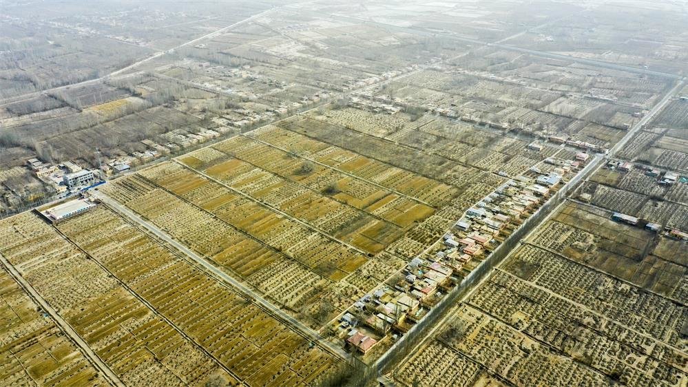 这是2月21日拍摄的新疆和田地区策勒县巴什玉吉买村（无人机照片）。新华社记者 丁磊 摄