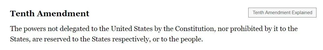 美国国会网站的宪法第十修正案截图