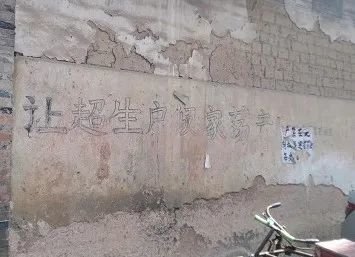 在广西玉林某村,居民房墙上打着“让超生户倾家荡产”,当地居民的印象中,这些计划生育宣传标语村里不少。受访者供图