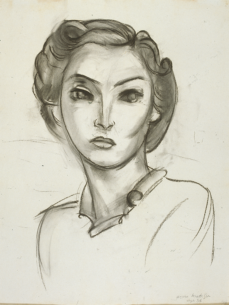 马蒂斯，《佩利夫人肖像》,1936年，水彩纸上炭笔，66.7×51 cm。法国北方省省立马蒂斯美术馆，勒卡托- 康布雷齐。艺术家捐赠，1952年，藏品编号 1952-56。图片由法国北方省省立马蒂斯美术馆提供(DR) 。