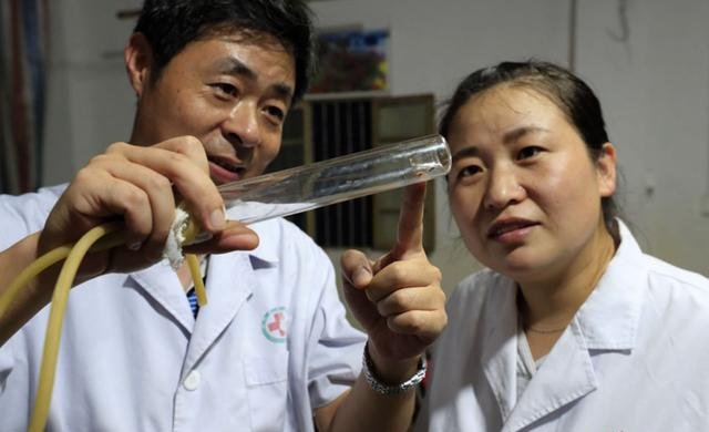 2017年8月,在安徽省全椒县武岗镇武岗村雄刘村民组,疾控人员在观察捕蚊管里的蚊子。新华社图