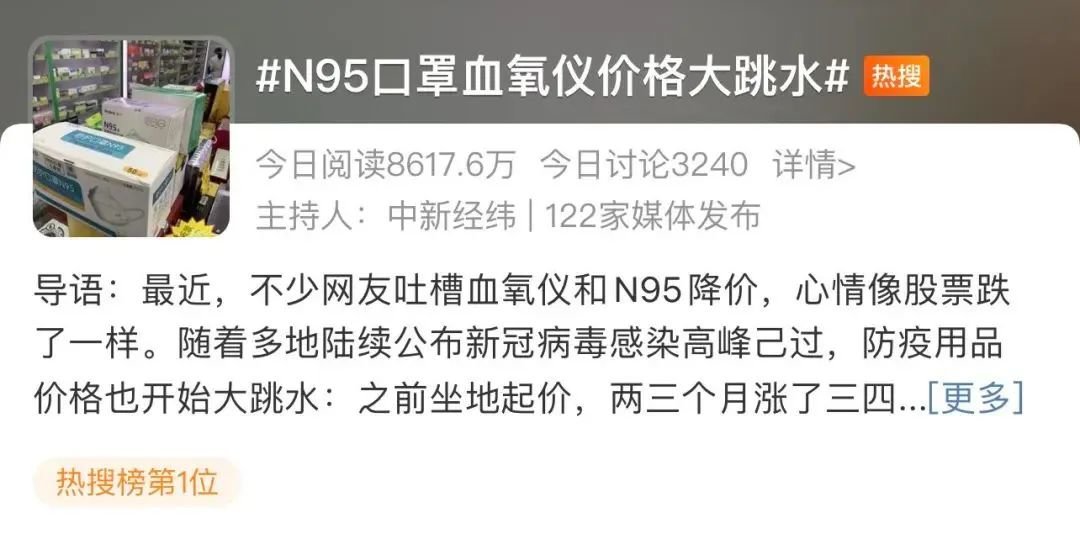 价格暴跌95% 囤N95和血氧仪的黄牛亏惨了