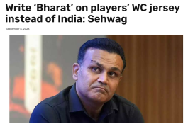 ▲印度前板球运动员赛瓦格，呼吁印度队身穿国名为“巴拉特”而非“印度”的球衣出战板球世界杯。
