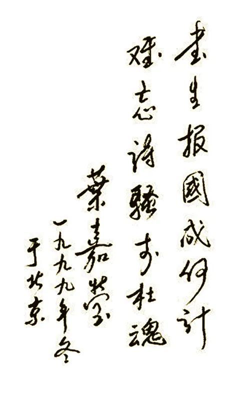 叶嘉莹先生手书“书生报国成何计,难忘诗骚李杜魂”