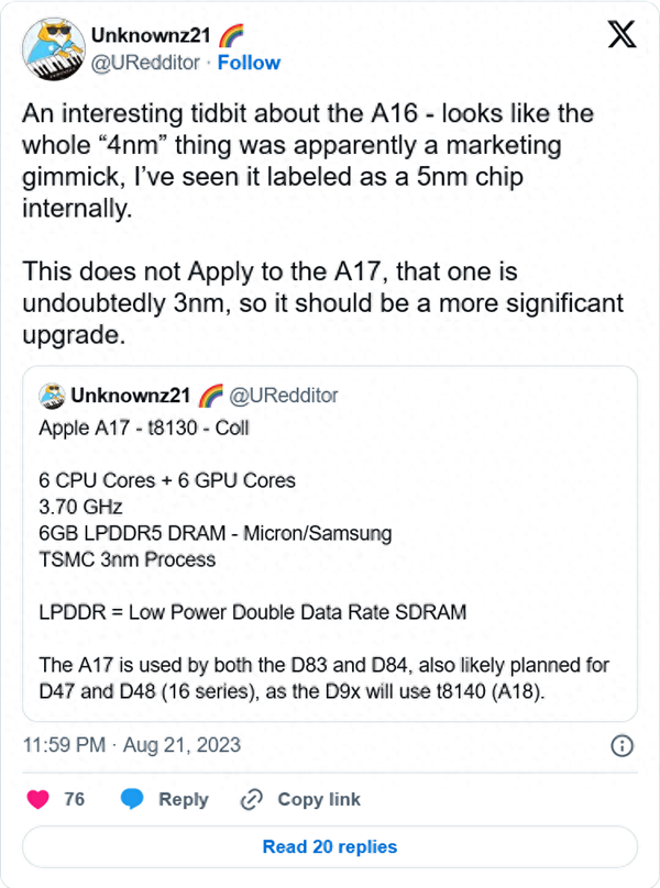 iPhone用户被忽悠了?苹果A16内部标注为5nm 实际对外销售被当作4nm