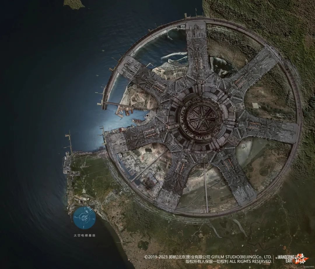 《浪球2》加蓬行星发动机一号试验机与太空电梯位置关系图,概念设计:黄天禹