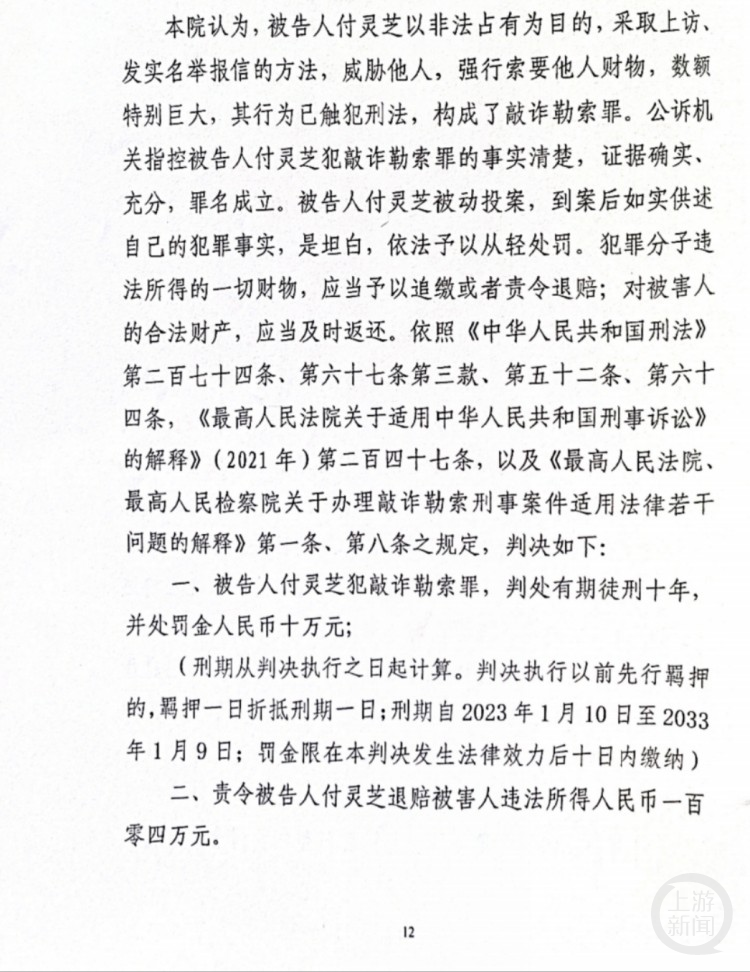 付灵芝一审获刑10年。图片来源/受访者供图