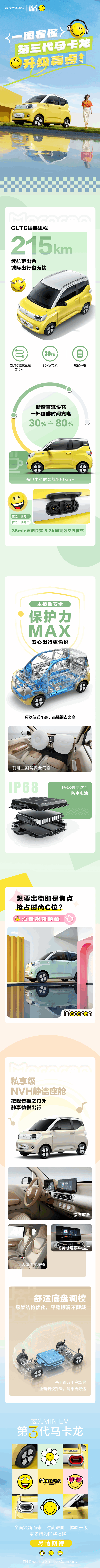 一图看懂第三代五菱宏光MINIEV马卡龙:续航215公里、支持快充了