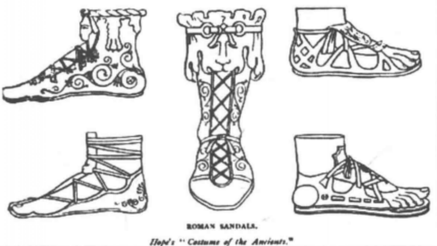古罗马的鞋靴。来源/黄士龙主编《中西服饰史 第2版》，东华大学出版社2017年版