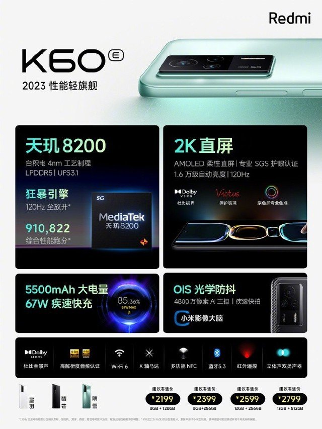 红米神机也降了!Redmi K60E 直降 800 元 + 6 期免息