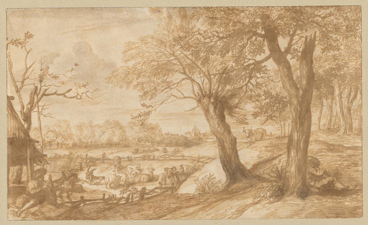 扬&middot;利文，带着牧羊人和牛的风景，1650年 维多利亚国立美术馆藏