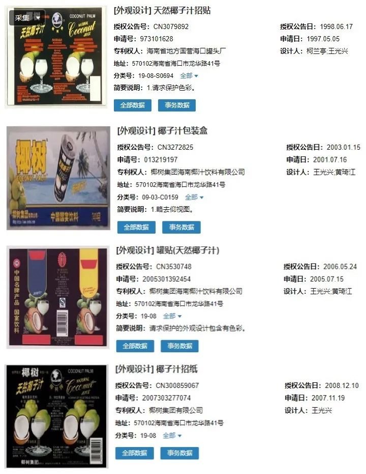 早期外观专利的第一设计人柯兰亭现已离世,是海南当地的知名画家,与椰树有一段颇为复杂的纠葛