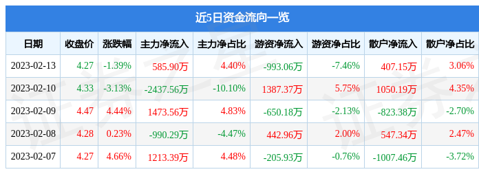 天龙集团（300063）2月13日主力资金净买入585.90万元